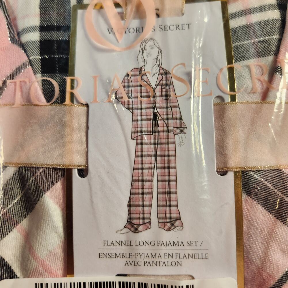 Victoria's Secret Pink and Black Plaid Flannel PJ Set Cotton Modal - Small Short